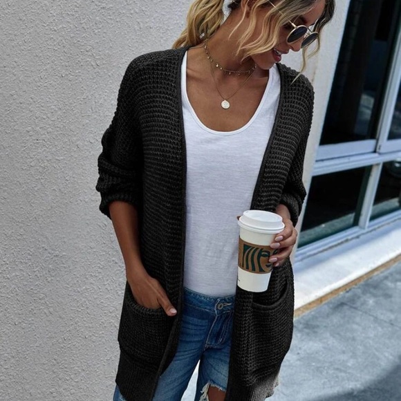 Waffle Knit Dual Pocket Cardigan - Picture 1 of 5